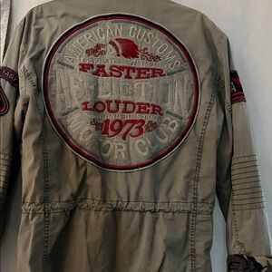 Affliction Olive green Bomber Jacket with Red Accents